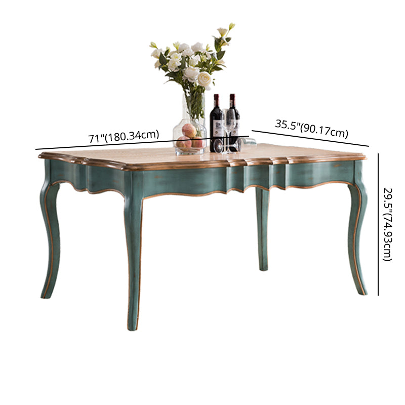 Traditional Wooden Dining Room Set Standard Height with Rectangle Top and Blue Base Dining Furniture