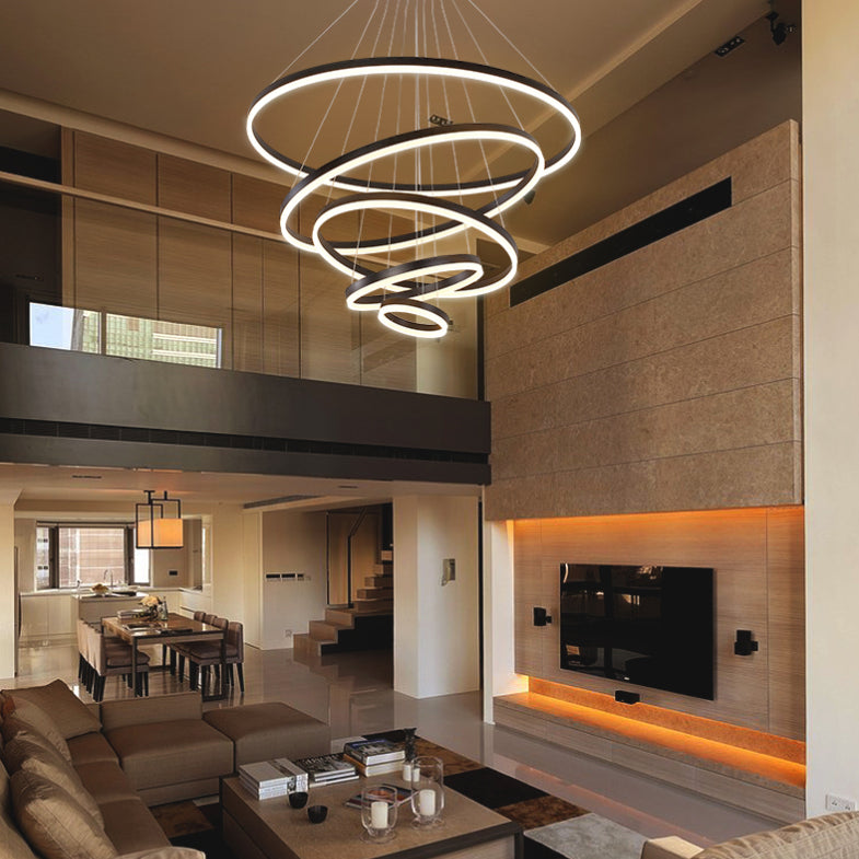 Modern Black Chandelier Multiple Rings Pendant Lighting Metal Chandelier