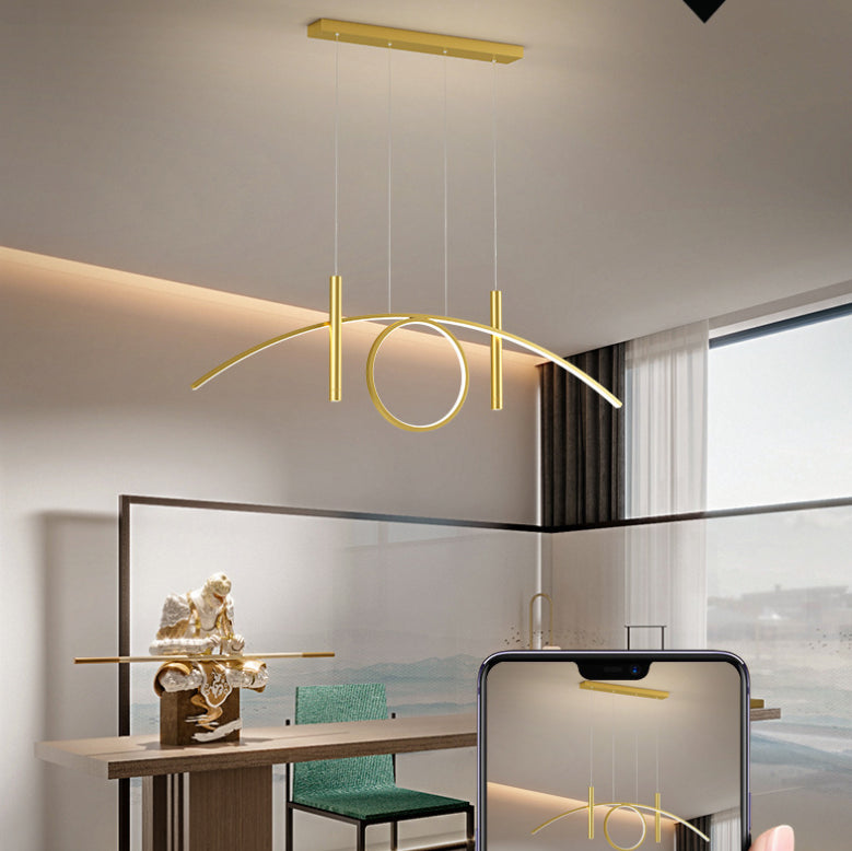 Acrylic Linear LED Island Light in Modern Concise Style Wrought Iron Pendant Light for Dining Room