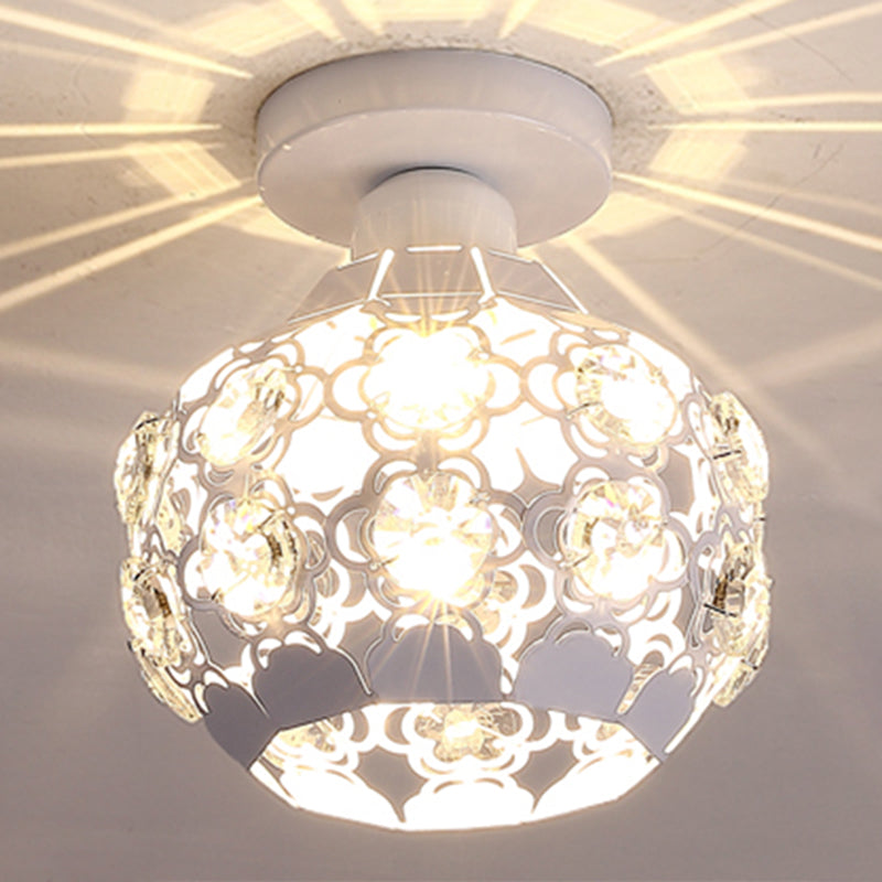 Globe Hallway Ceiling Flush Light Crystal Encrusted 1 Bulb Modern Flush Light Fixture