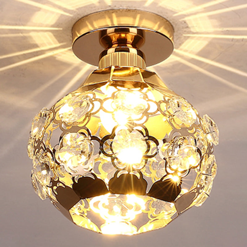 Globe Hallway Ceiling Flush Light Crystal Encrusted 1 Bulb Modern Flush Light Fixture