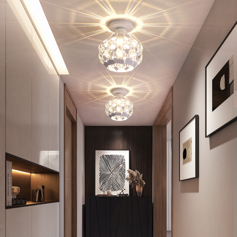 Globe Hallway Ceiling Flush Light Crystal Encrusted 1 Bulb Modern Flush Light Fixture