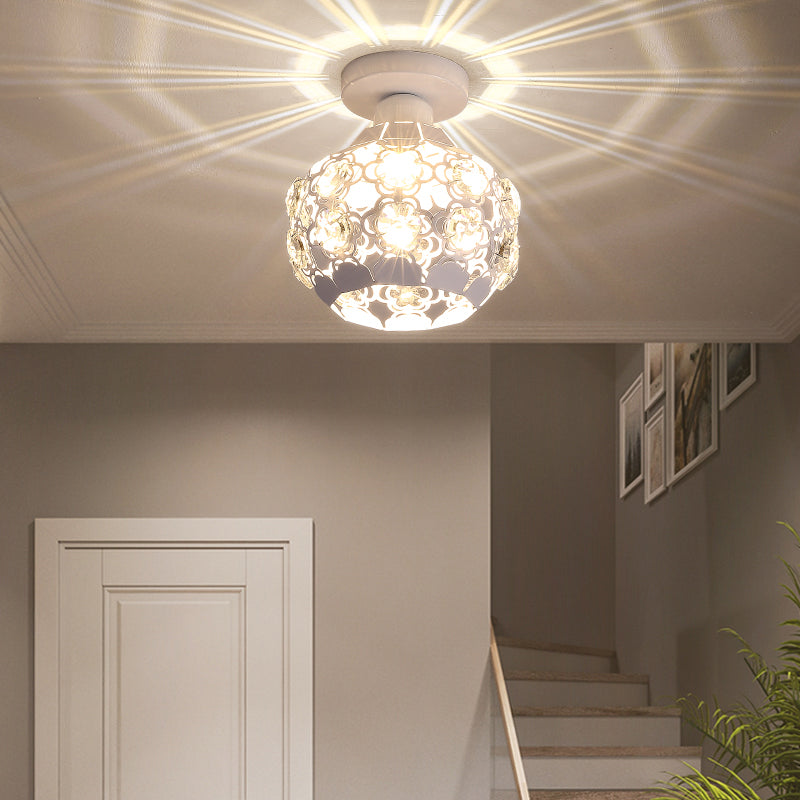 Globe Hallway Ceiling Flush Light Crystal Encrusted 1 Bulb Modern Flush Light Fixture