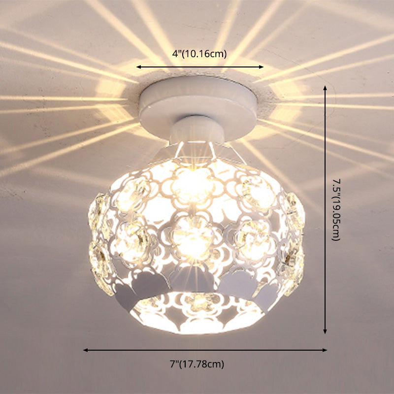 Globe Hallway Ceiling Flush Light Crystal Encrusted 1 Bulb Modern Flush Light Fixture