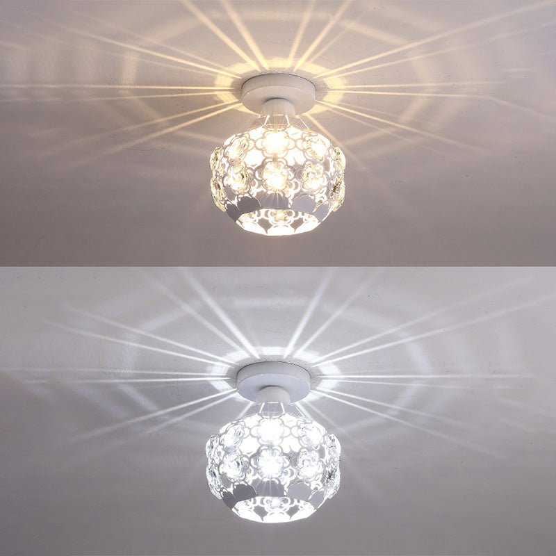 Globe Hallway Ceiling Flush Light Crystal Encrusted 1 Bulb Modern Flush Light Fixture