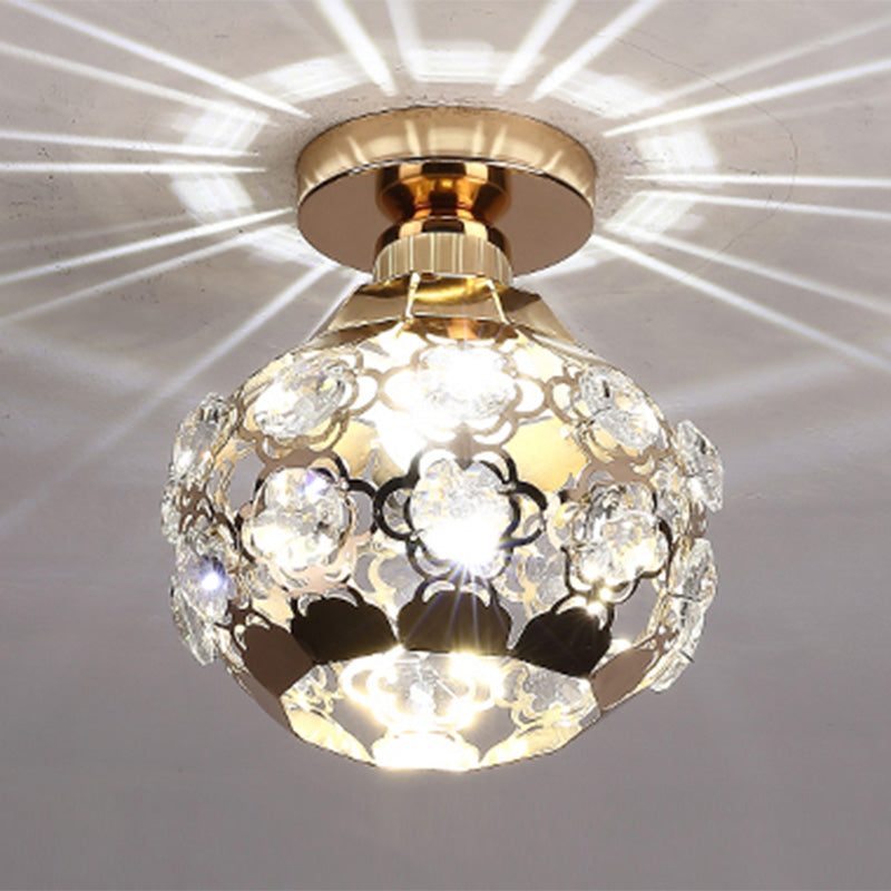 Globe Hallway Ceiling Flush Light Crystal Encrusted 1 Bulb Modern Flush Light Fixture