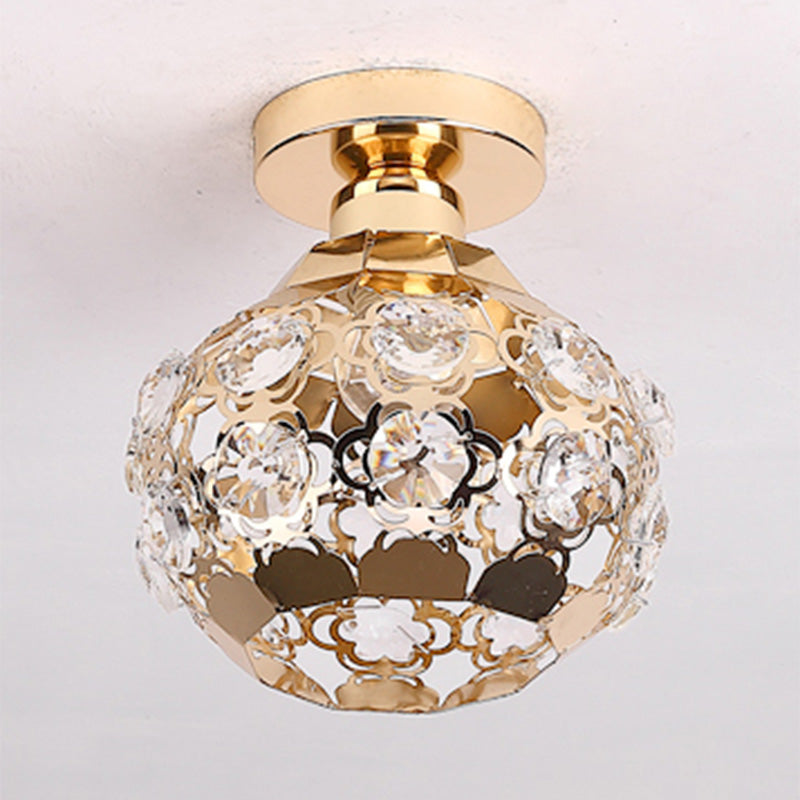 Globe Hallway Ceiling Flush Light Crystal Encrusted 1 Bulb Modern Flush Light Fixture