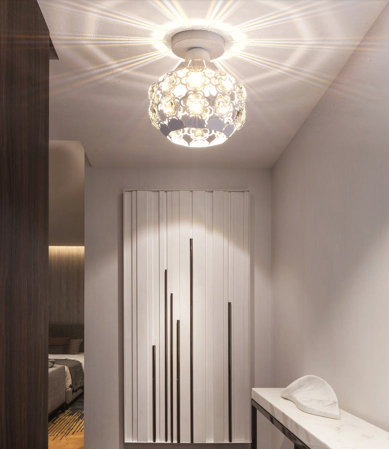 Globe Hallway Ceiling Flush Light Crystal Encrusted 1 Bulb Modern Flush Light Fixture