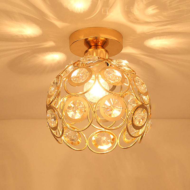 Petit plafonnier boule d'or moderne, 1 ampoule, plafonnier en cristal pour allée