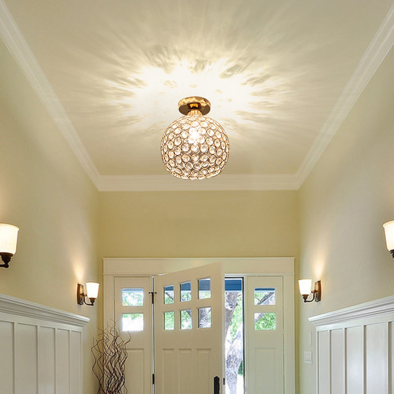 Petit plafonnier boule d'or moderne, 1 ampoule, plafonnier en cristal pour allée