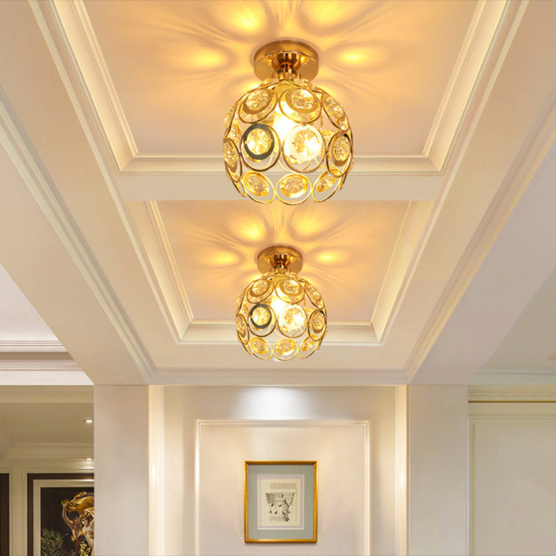 Petit plafonnier boule d'or moderne, 1 ampoule, plafonnier en cristal pour allée