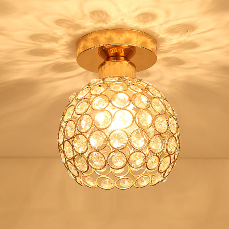 Petit plafonnier boule d'or moderne, 1 ampoule, plafonnier en cristal pour allée