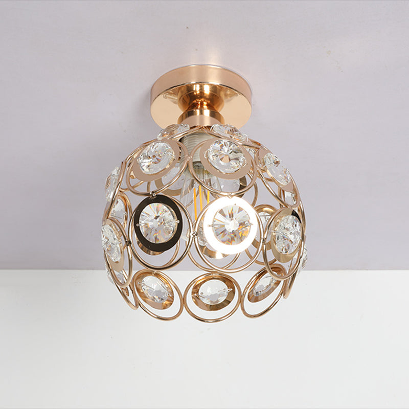 Petit plafonnier boule d'or moderne, 1 ampoule, plafonnier en cristal pour allée