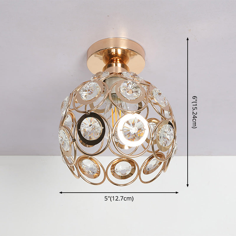 Petit plafonnier boule d'or moderne, 1 ampoule, plafonnier en cristal pour allée