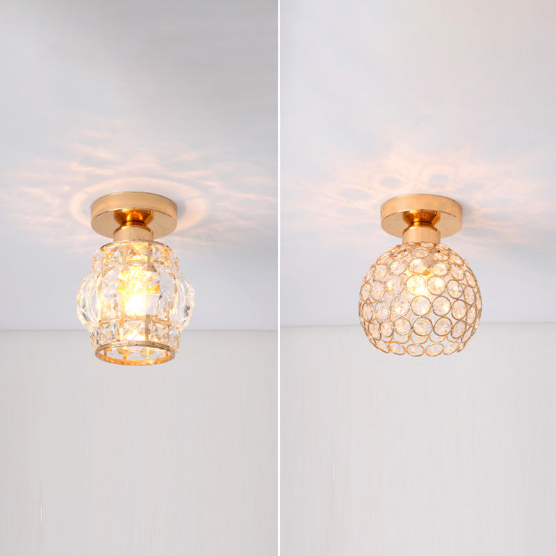 Petit plafonnier boule d'or moderne, 1 ampoule, plafonnier en cristal pour allée