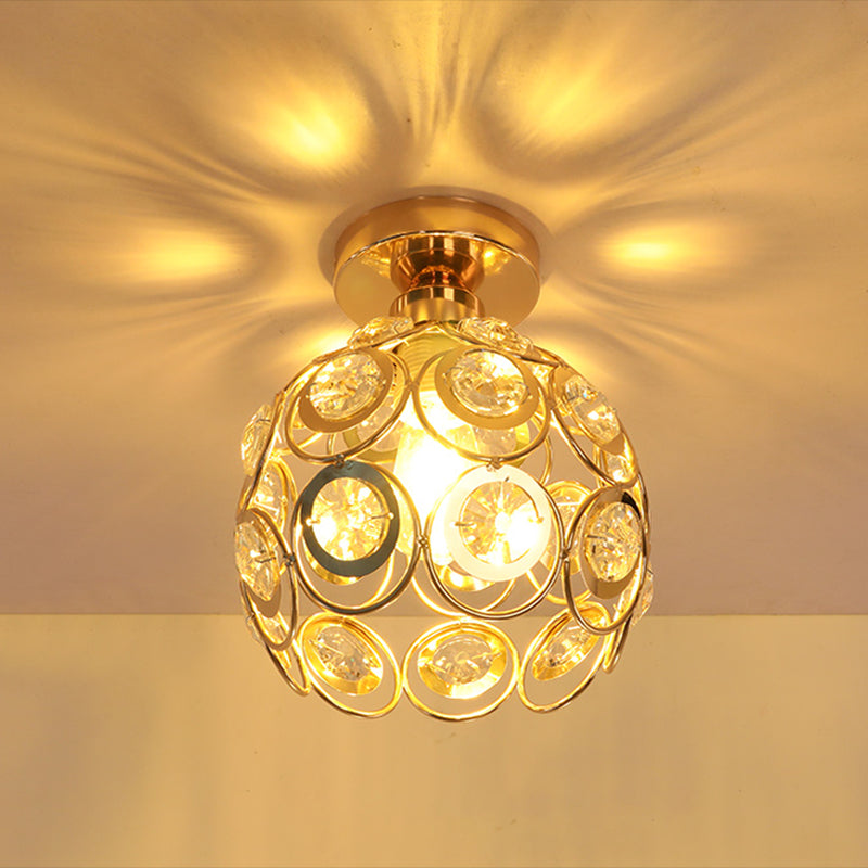 Petit plafonnier boule d'or moderne, 1 ampoule, plafonnier en cristal pour allée