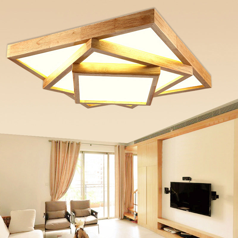 Plafonnier géométrique moderne en bois avec abat-jour en acrylique pour salon