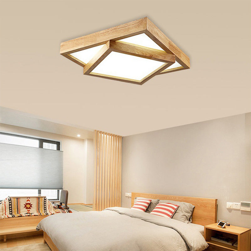 Plafonnier géométrique moderne en bois avec abat-jour en acrylique pour salon