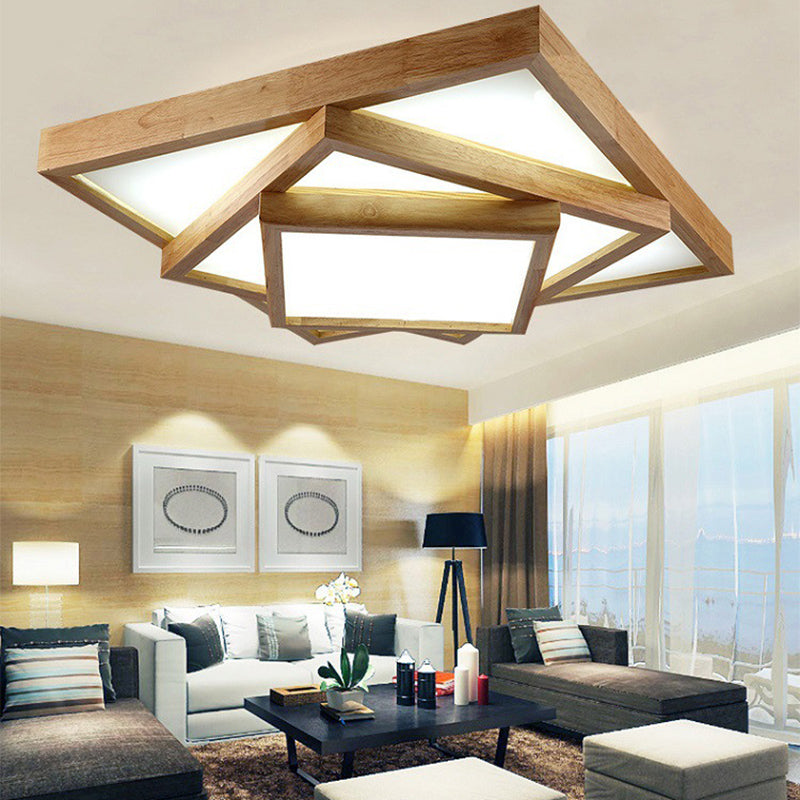 Plafonnier géométrique moderne en bois avec abat-jour en acrylique pour salon