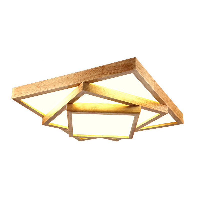 Plafonnier géométrique moderne en bois avec abat-jour en acrylique pour salon