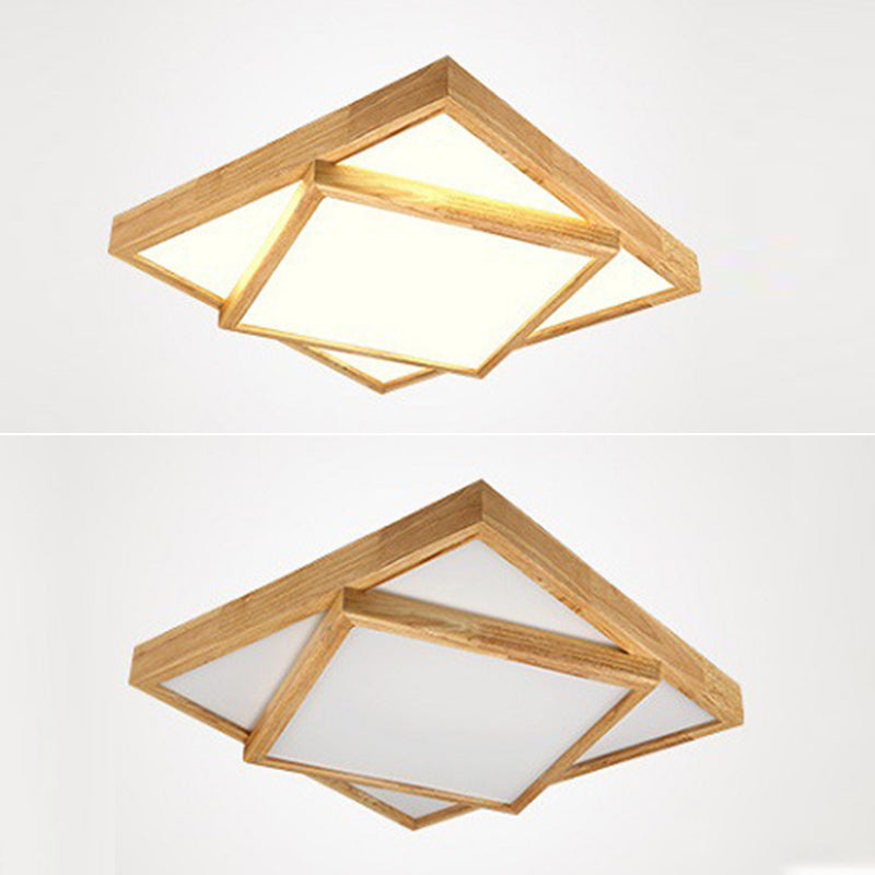 Plafonnier géométrique moderne en bois avec abat-jour en acrylique pour salon
