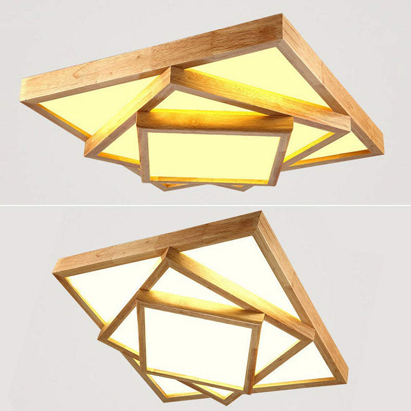 Plafonnier géométrique moderne en bois avec abat-jour en acrylique pour salon
