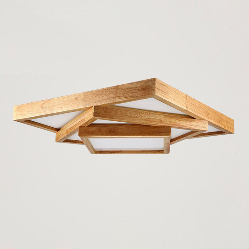 Plafonnier géométrique moderne en bois avec abat-jour en acrylique pour salon