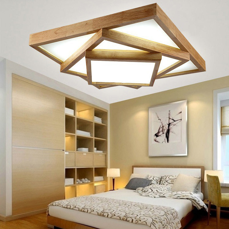 Plafonnier géométrique moderne en bois avec abat-jour en acrylique pour salon