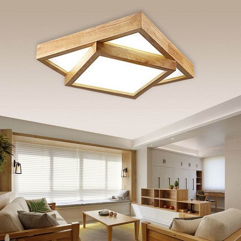 Plafonnier géométrique moderne en bois avec abat-jour en acrylique pour salon