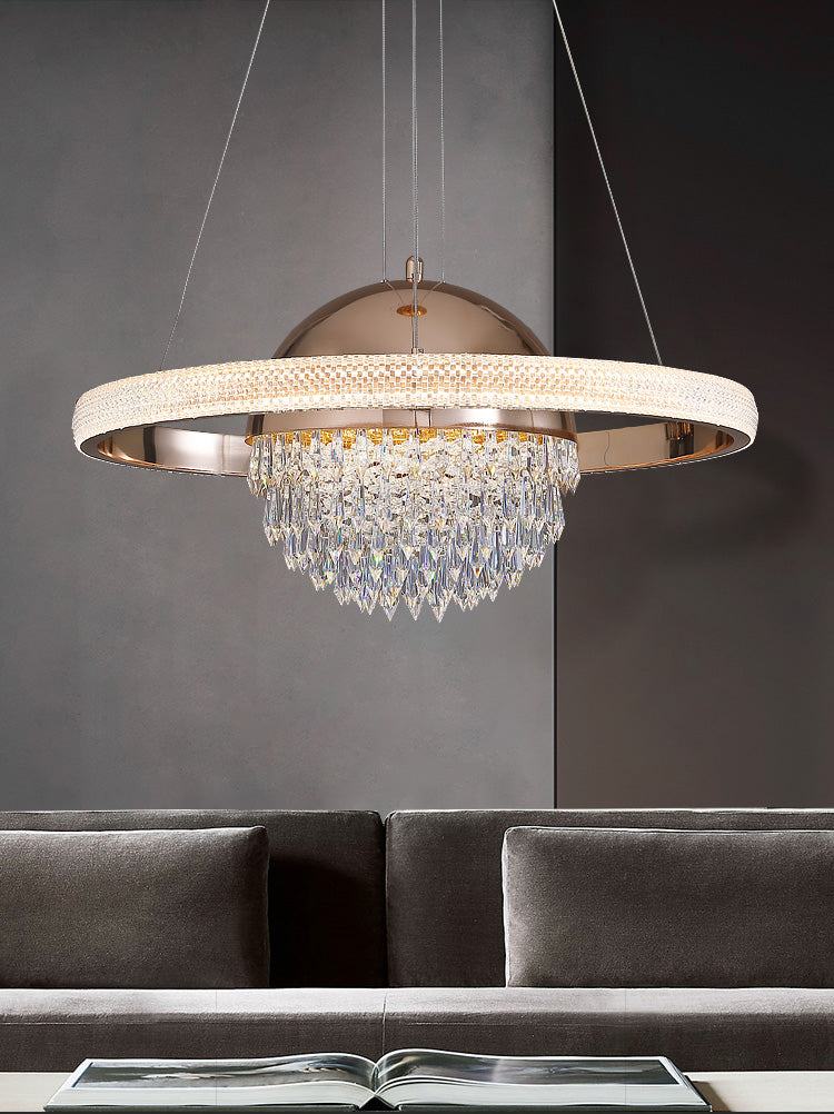 Gold Finish Globe Chandelier Modern Stylish LED Crystal Hanging Light in 3 Color Light