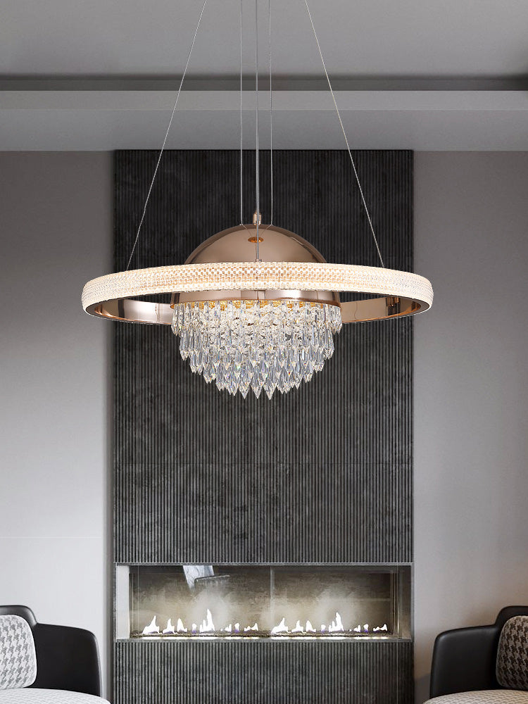 Gold Finish Globe Chandelier Modern Stylish LED Crystal Hanging Light in 3 Color Light