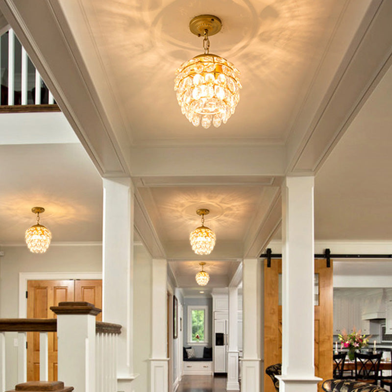 Modern 3-Light Pendant Lighting Gold Pinecone Small Chandelier with Crystal Shade