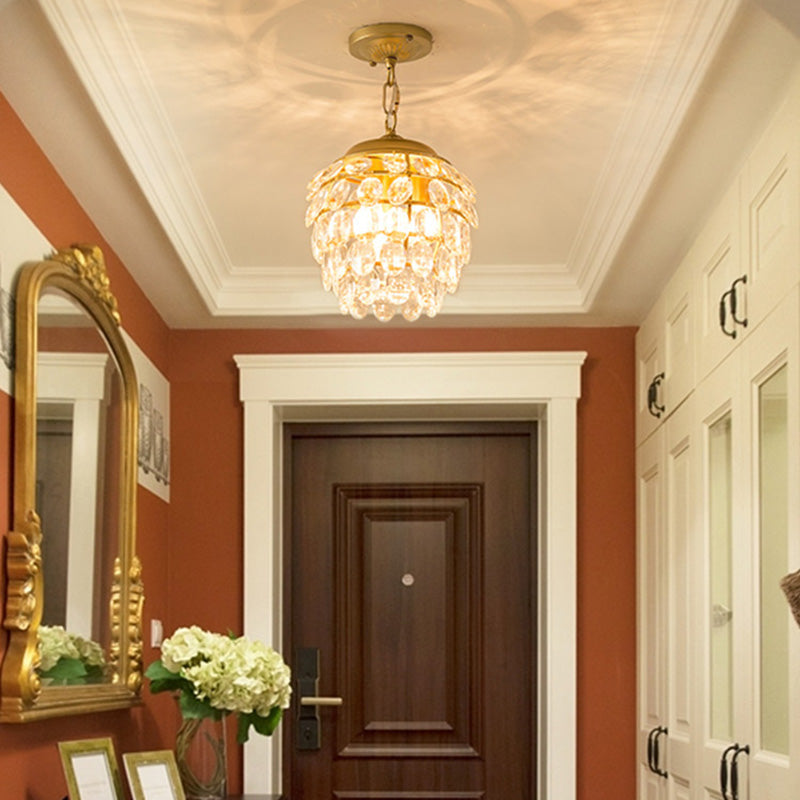 Modern 3-Light Pendant Lighting Gold Pinecone Small Chandelier with Crystal Shade