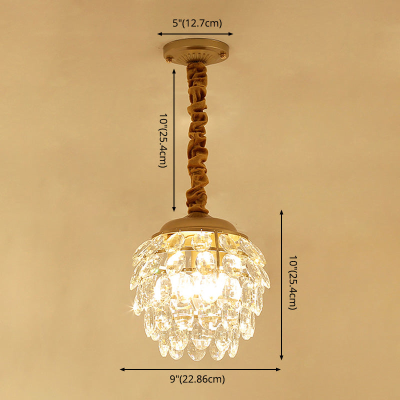 Modern 3-Light Pendant Lighting Gold Pinecone Small Chandelier with Crystal Shade