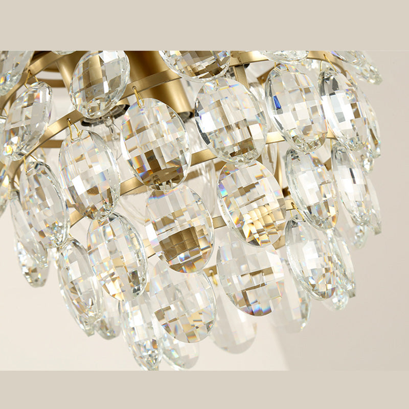 Modern 3-Light Pendant Lighting Gold Pinecone Small Chandelier with Crystal Shade