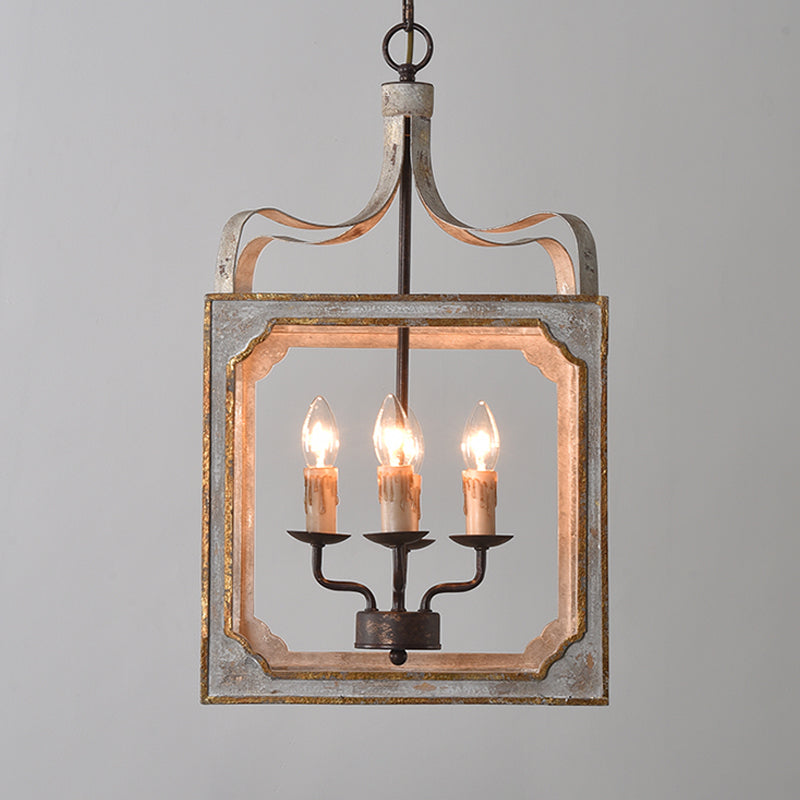 4 Köpfe Wohnzimmer Hängende Kronleuchter Retro Rost Deckenheizlicht mit Würfel Metallkäfig