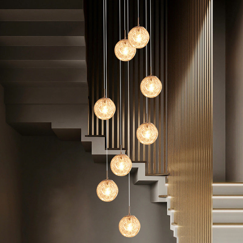 Spiral Stairs Pendant Light Fixture Clear Glass Nordic Style Multiple Hanging Light