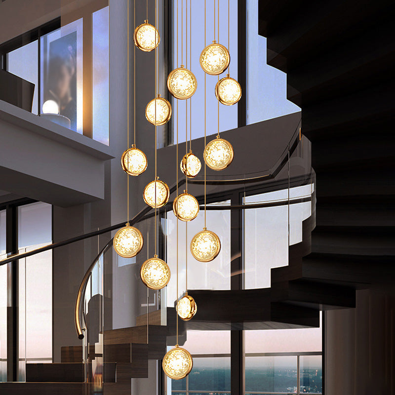 15 Head Modern Nordic Style Pendant Clear Crystal Hanging Ceiling Light for Spiral Stair