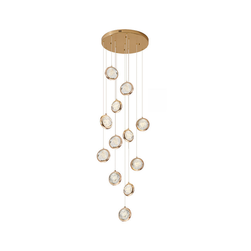 15 Head Modern Nordic Style Pendant Clear Crystal Hanging Ceiling Light for Spiral Stair