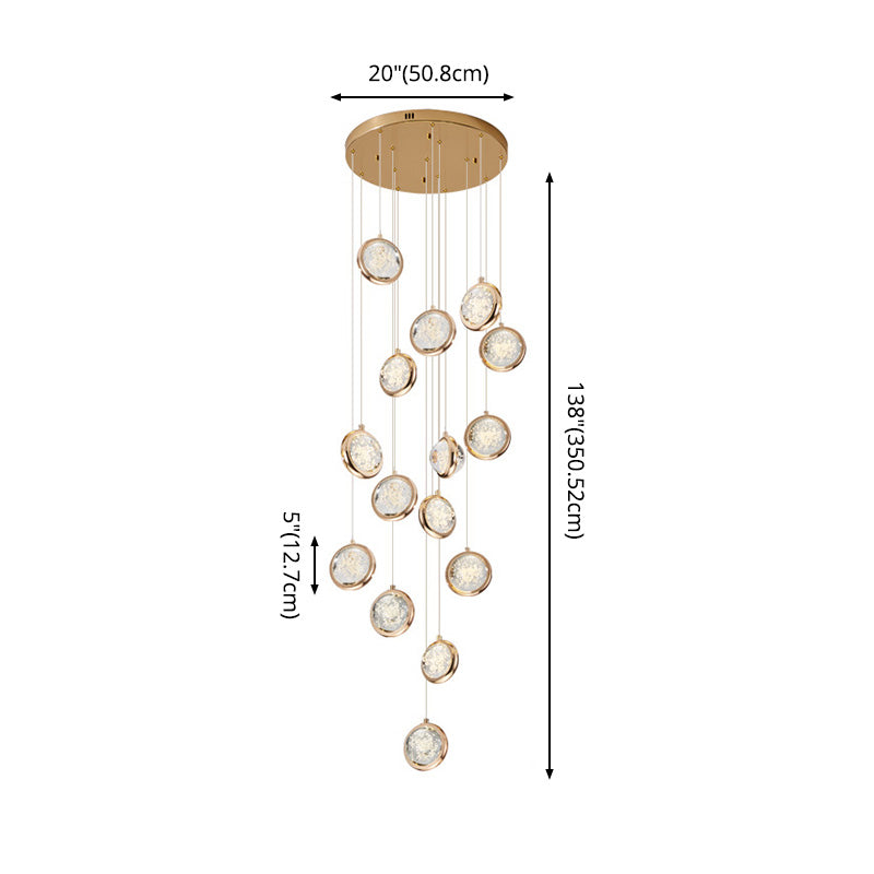 15 Head Modern Nordic Style Pendant Clear Crystal Hanging Ceiling Light for Spiral Stair