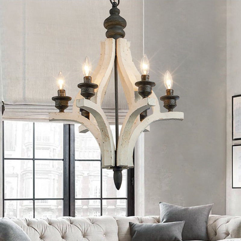 Laser-geschnittene Kronleuchterlampe Nordisches Holz 4 Köpfe weiße Anhänger Beleuchtungsbehandlung mit einstellbarer Kette