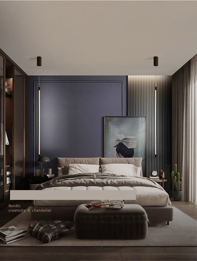 Modern Round Tube LED Pendant Light Long Line Lamps for Bedroom Dinning Room