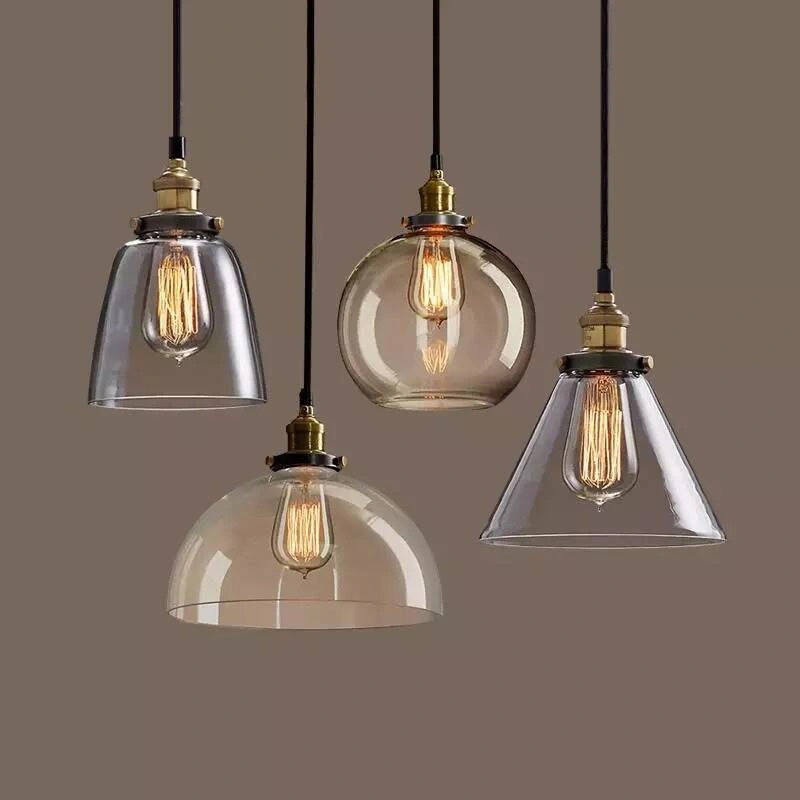 Suspended Lighting Fixture Industrial Glass Shaded Pendant Ceiling Light for Dinning Room