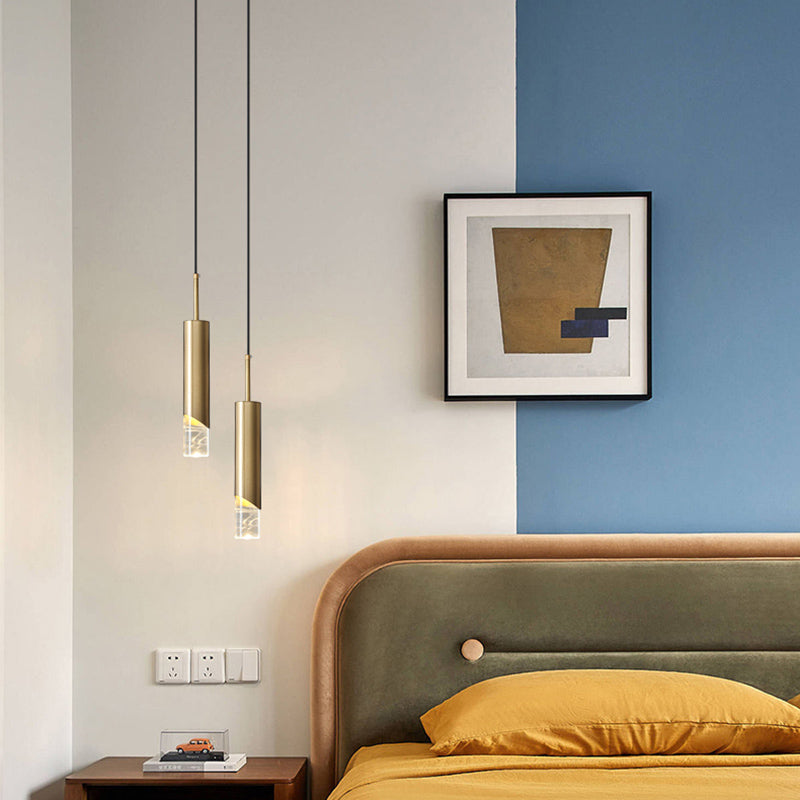 Bedroom Suspended Lighting Fixture Modern Style Hanging Light Kit with Tube Acrylic Shade