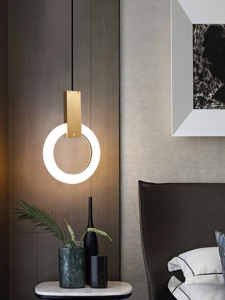 Metal Circle Pendant Light Fixture Modern Style LED Pendant Ceiling Light for Bedroom