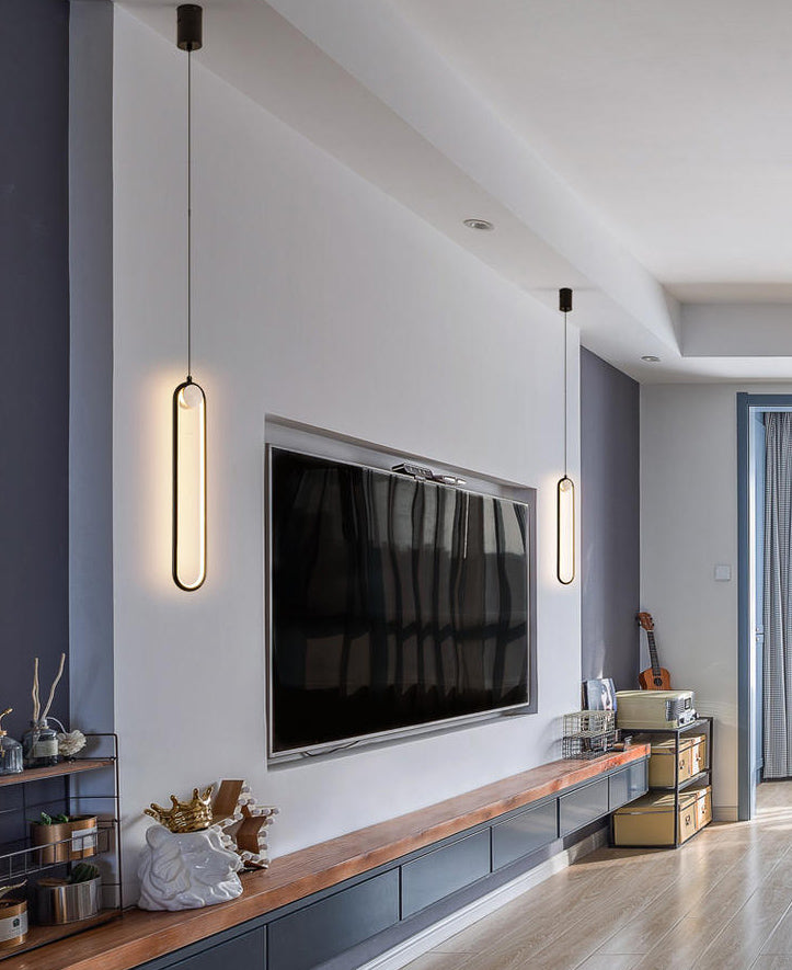 Metal Oblong Hanging Ceiling Light Modern Style LED Ceiling Pendant Light for Bedroom