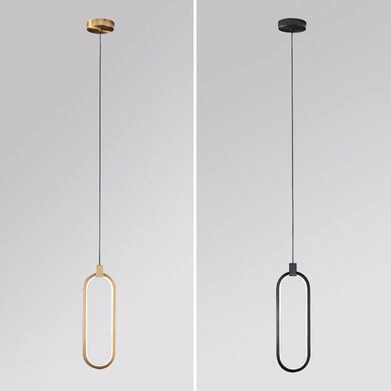 Oval Suspended Lighting Fixture Minimalist Style LED Metal Pendant Light Kit for Bedroom