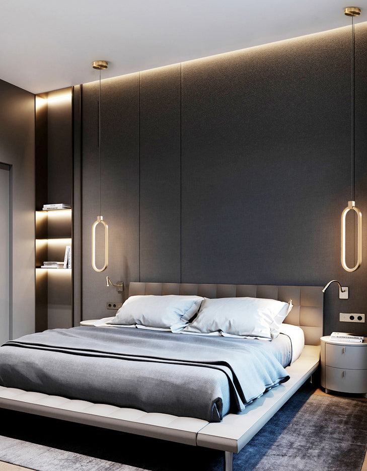 Oval Suspended Lighting Fixture Minimalist Style LED Metal Pendant Light Kit for Bedroom