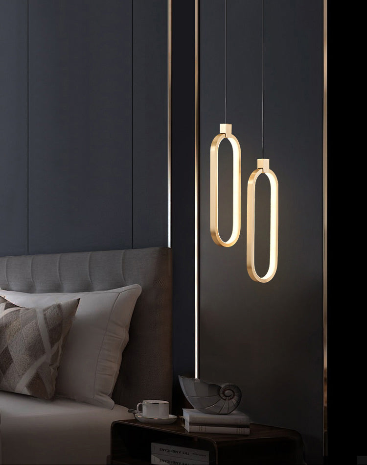 Oval Suspended Lighting Fixture Minimalist Style LED Metal Pendant Light Kit for Bedroom