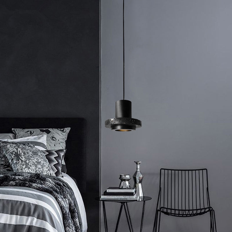 Nordic Shaded Pendant Ceiling Light Stone Bedroom Hanging Light Fixture in Black